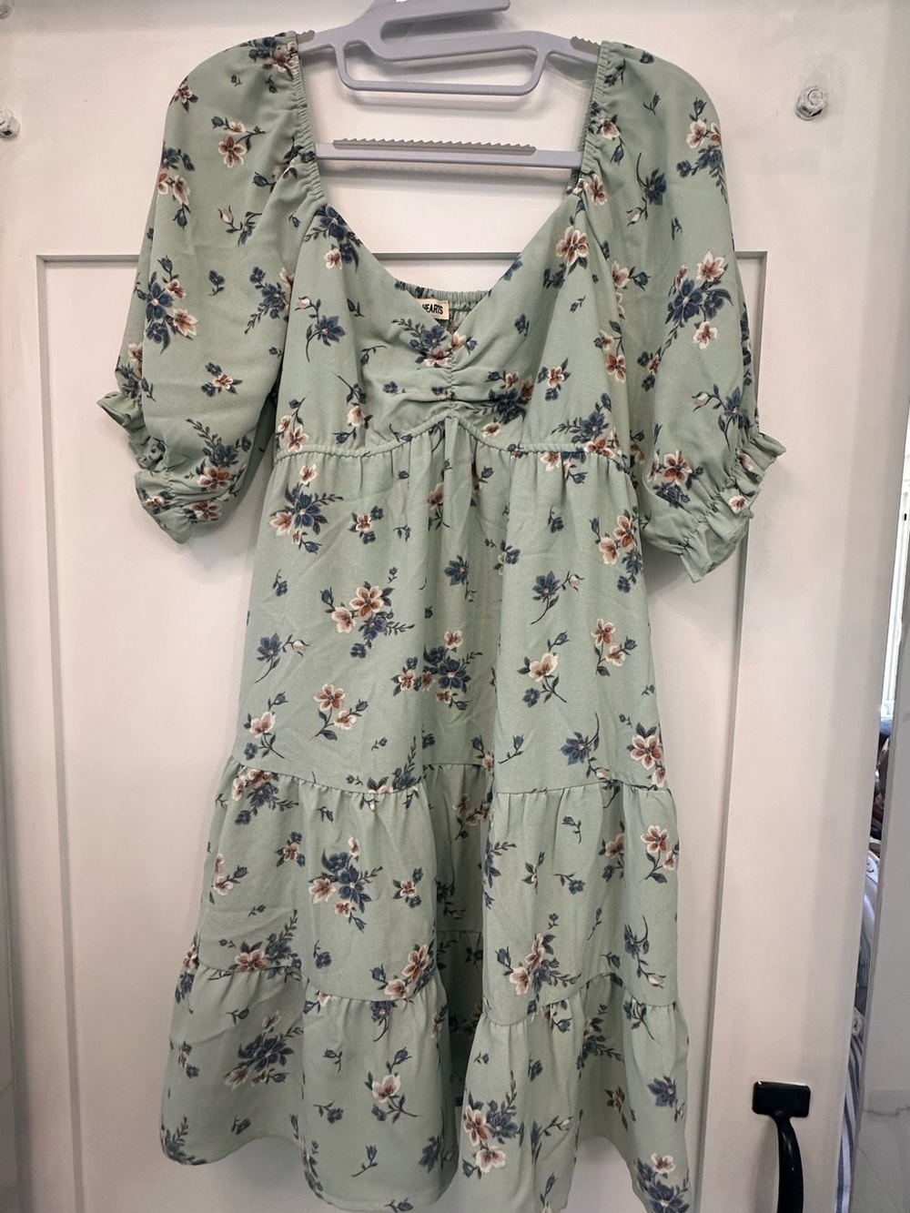 Inspired Hearts Mint Floral Puff-Sleeve Mini Dress - Picture 5 of 5